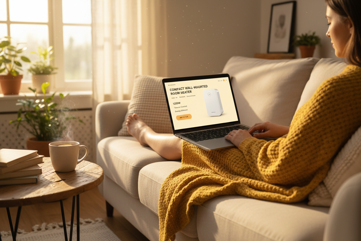 with a mini room air wall heater on the laptop